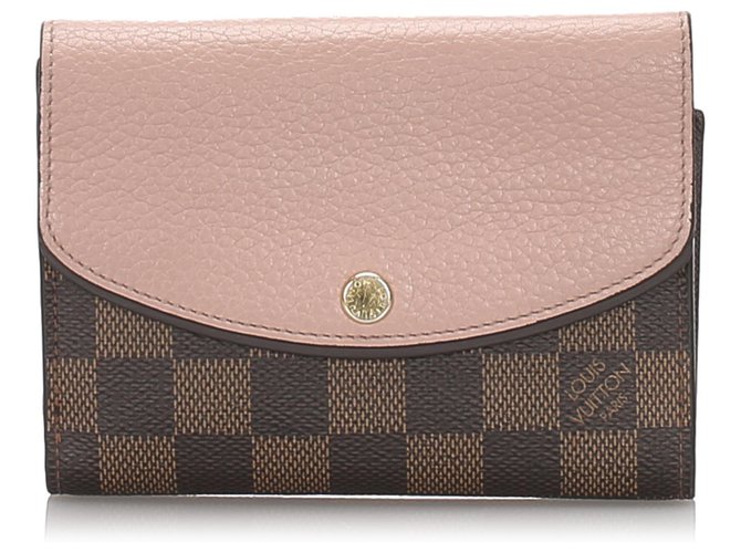 Louis Vuitton Brown Damier Ebene Brieftasche der Portefeuille Normandie Braun Pink Leder Leinwand Kalbähnliches Kalb  ref.184312