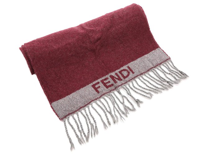 Fendi Roter Schal mit Wollfransen Grau Wolle Tuch  ref.184330