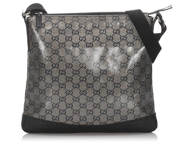 Gucci Gray GG Supreme Crossbody Bag Black Grey Leather Cloth Cloth  ref.184331