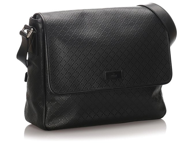Gucci Black Diamante Imprime Messenger Bag Cuir Plastique Veau façon poulain Noir  ref.184358