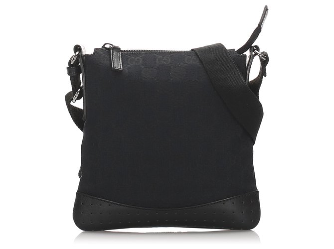 Gucci Black GG Canvas Crossbody Bag Leather Cloth Pony-style calfskin Cloth  ref.184361