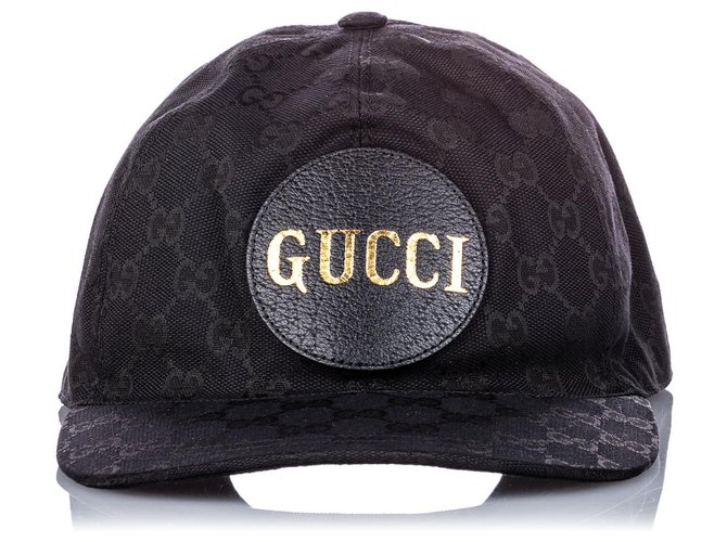 Gucci Black GG Canvas Baseball Cap Leather Cloth Pony-style calfskin Cloth  ref.184362