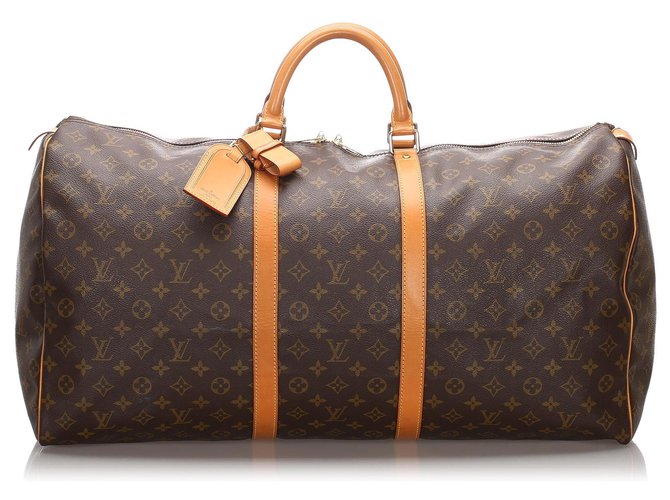 Louis Vuitton Brown Monogram Keepall 60 Leather Cloth  ref.184374
