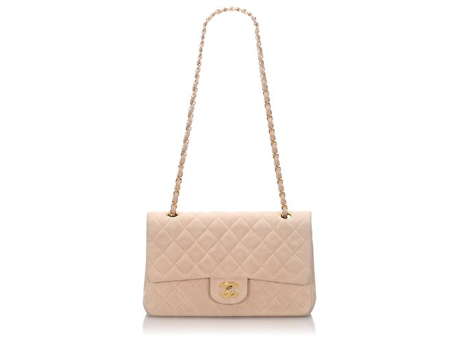 Petit sac à rabat en cuir nubuck classique rose Chanel Métal Doré  ref.184375