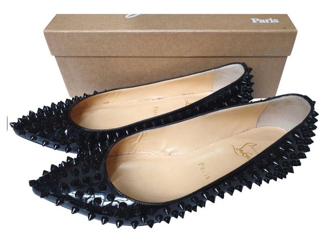 Christian Louboutin spiked black patent flats shoes EU38 Blue Patent leather  ref.184380