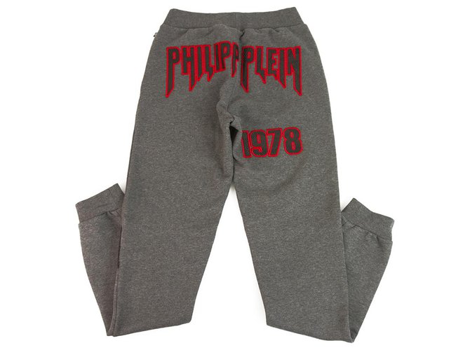 Philipp Plein Philpp Plein junior Sweatpants Trousers Gray and red for Boys 14-15 years old Grey Cotton  ref.184398