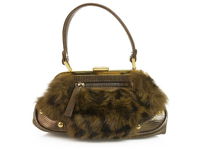 Autre Marque DESMO Borsa in vera pelliccia con pelle lucida metallizzata bronzo lucida Marrone