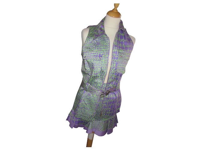 Autre Marque Conjunto de jaqueta e saia CHIARA D'ESTE lilás e verde algodão Multicor