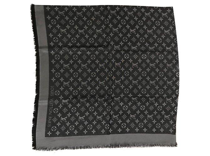 Scialle Louis Vuitton Shine nero Black Silk Polyester Wool Viscose  ref.184466