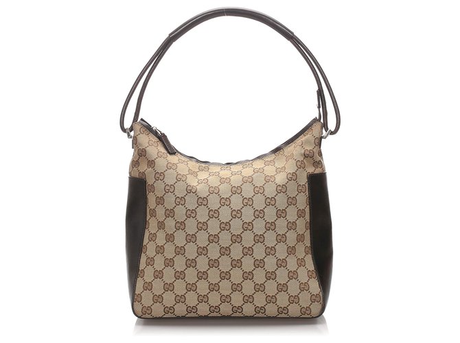 Gucci Brown GG Canvas Shoulder Bag Beige Leather Cloth Pony-style calfskin Cloth  ref.184481