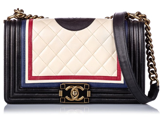 Chanel White Medium Crest-Embellished Boy Bag Multiple colors Leather Pony-style calfskin  ref.184499