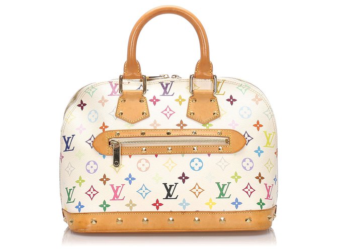 Louis Vuitton Alma Handbag in White Multicolor Monogram Canvas and