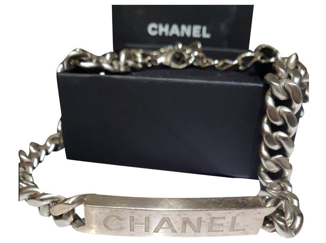 Colar gargantilha robusta unissex Chanel Prata Metal  ref.184549