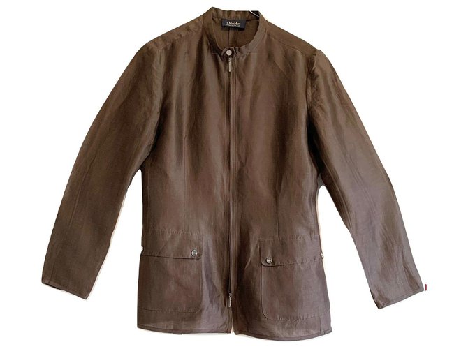 Max Mara Saharian jacket Brown Linen  ref.184594