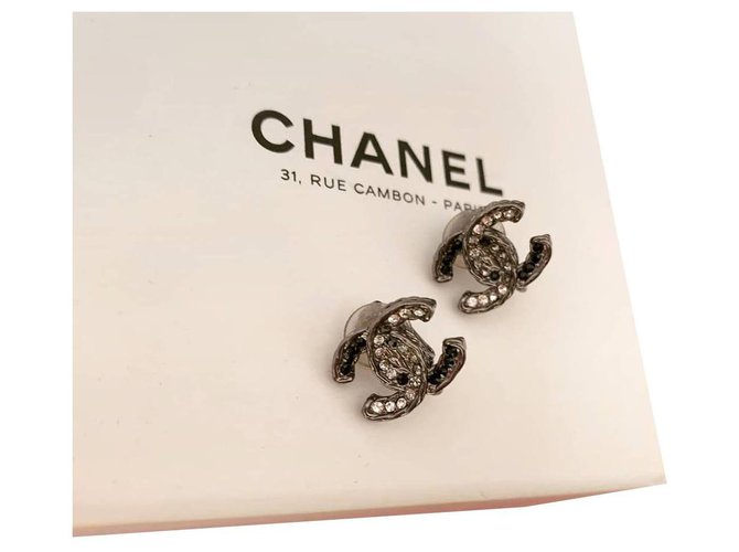 Chanel Earrings Dark grey Steel  ref.184595