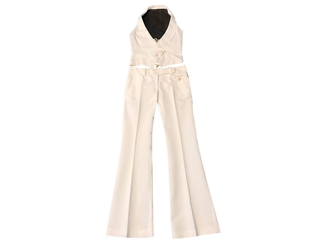 Tailleur pantalon Pinko crème coton lin Écru