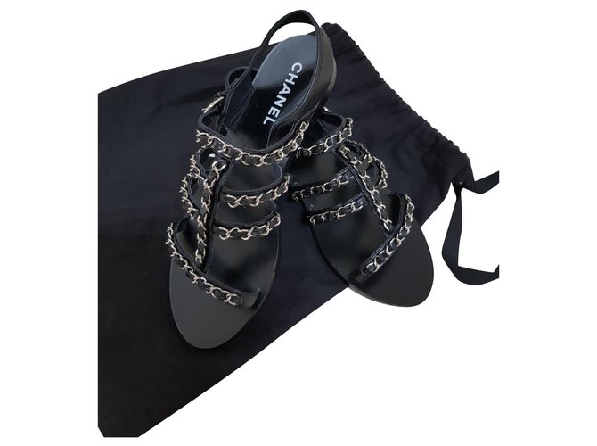 Chanel sandali Black Leather  ref.184598
