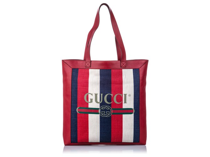 Gucci Red Medium Sylvie Baiadera Tote Multiple colors Leather Cloth Pony-style calfskin Cloth  ref.184694