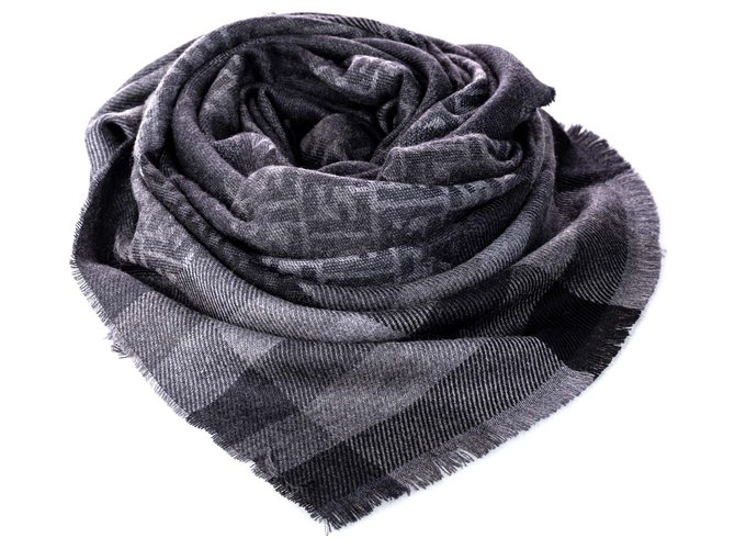 Fendi Gray Zucca Wool Scarf Grey Cloth  ref.184696