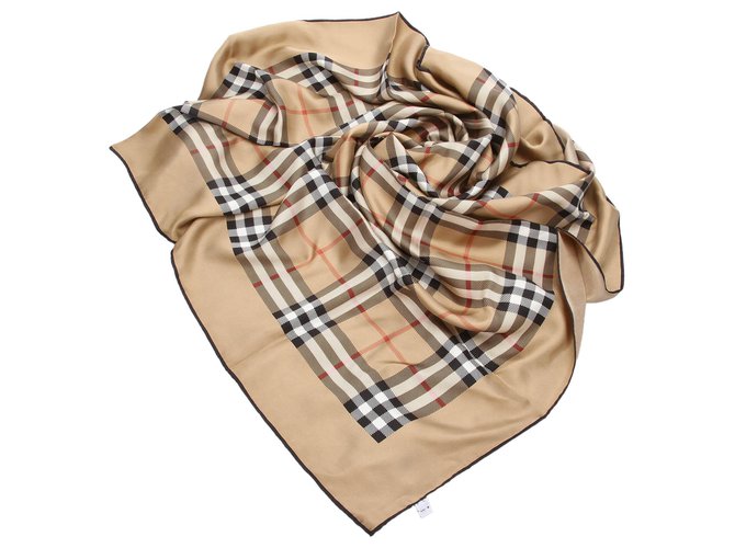 Burberry Brown House Check Silk Scarf Beige Cloth  ref.184703