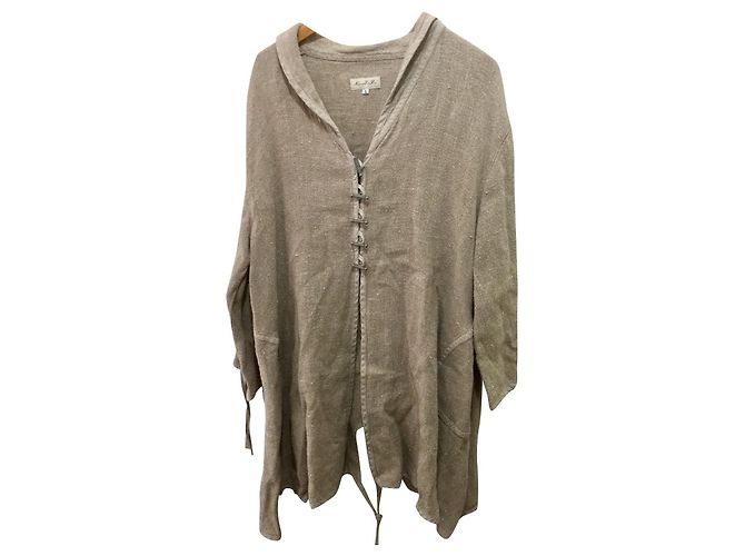 Autre Marque Abrigo de lino extragrande, Estilo parka Beige