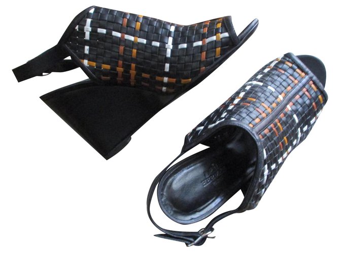 Hermès Woven leather wedge sandals, 38,5IT. Multiple colors  ref.184866