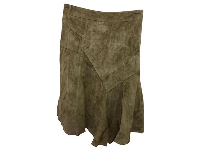 John Rocha asymmetrischer Wildlederrock Khaki