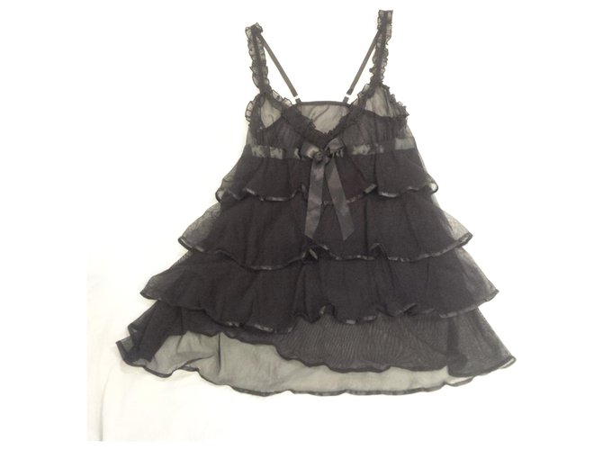 Autre Marque Refined black lingerie with satin bow and satin-trimmed ruffles. Never worn.  ref.184883