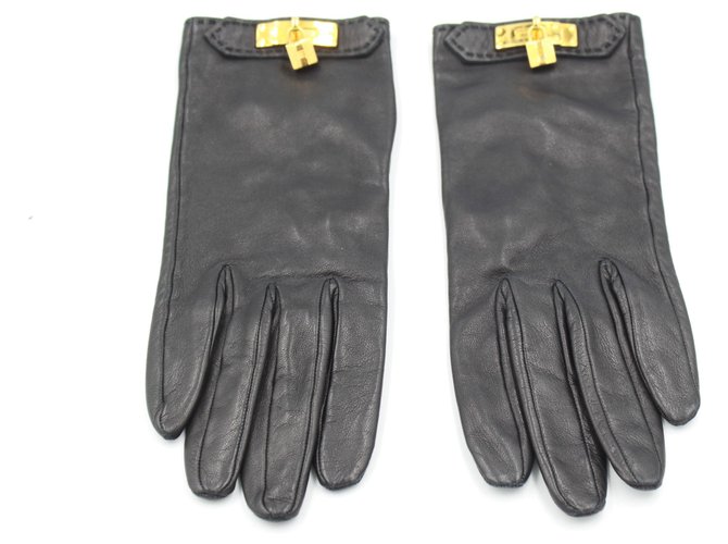 Hermès gloves in black leather Size 6.5.  ref.184896
