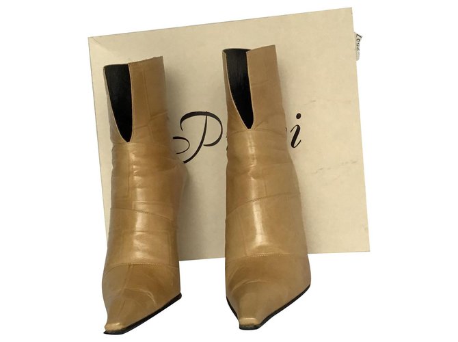Autre Marque Pippi Wedge Heel botas de couro curtas Bege  ref.184973