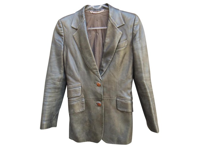 Gucci t leather jacket 34 Dark brown  ref.184985