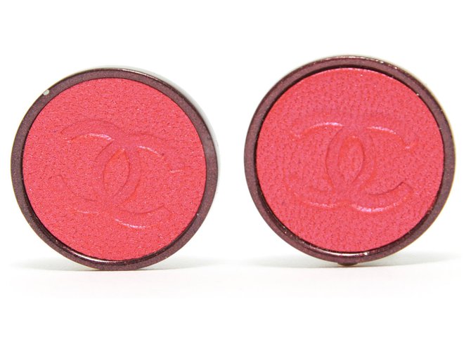 Chanel PINK LEATHER CC CLIPS Cuir Métal Rose  ref.184994