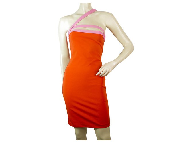 Dsquared2 DSquared 2 D2 Orange with Pink Straps Stretch Bodycon Mini Dress Size XS Viscose  ref.185044