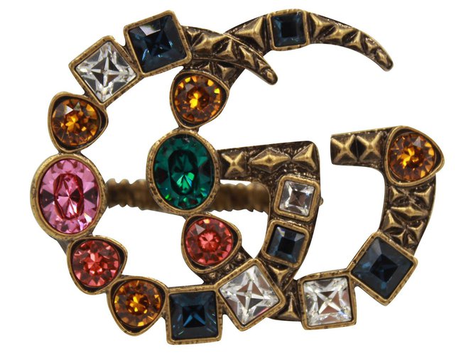 Mit Gucci gefütterter G-Ring mit mehrfarbigen Kristallen - getragen 2 Finger Mehrfarben Stahl  ref.185045