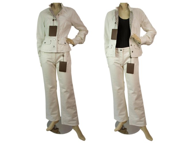 Louis Vuitton White Cotton Denim Jeans Jacket &  Pants Trousers Set size 38  ref.185126