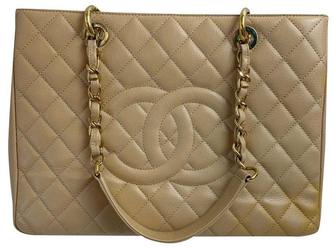 Chanel Bege Couro  ref.185171