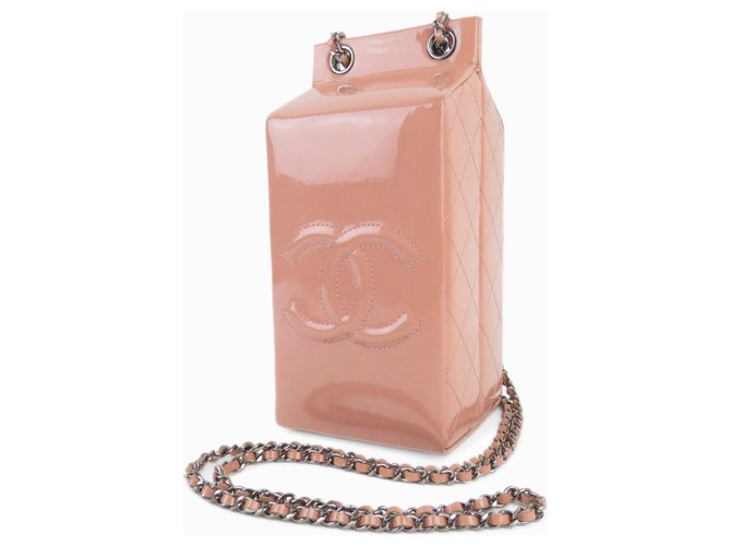 Chanel Pink CC Milk Carton Chain Crossbody Bag Leather Patent