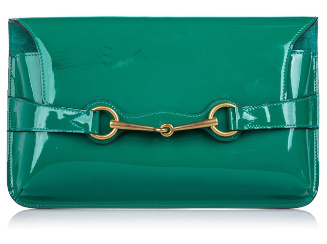 Pochette Gucci en cuir verni vert brillant Cuir vernis  ref.185205