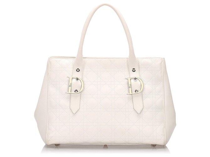Dior White Cannage Leather Tote Bag Pony-style calfskin  ref.185235