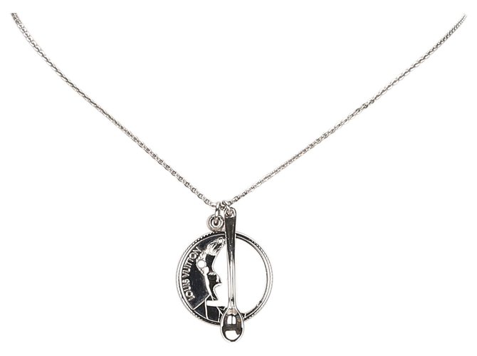 Louis Vuitton Silver Lescot Rie Charm Necklace Silvery Metal  ref.185269