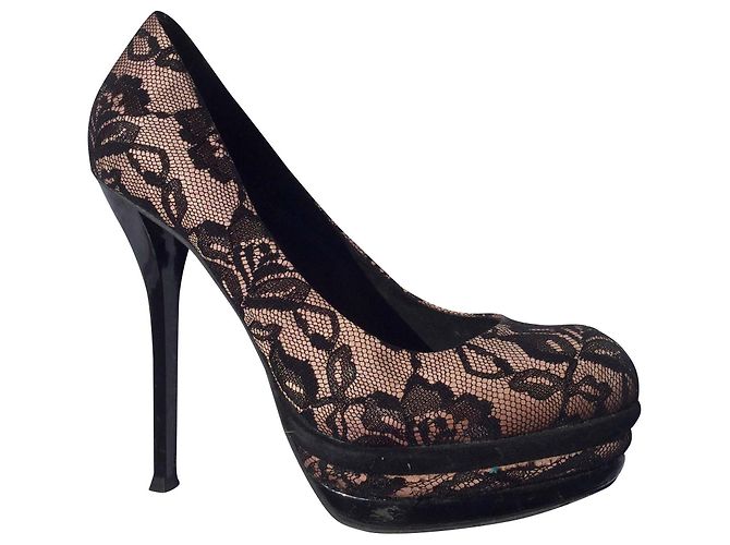 Carvela High Heels aus Leder und schwarzer Spitze Rosa Pink
