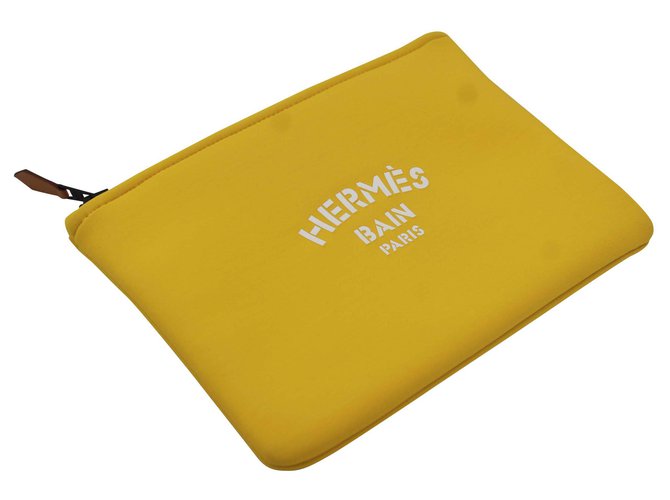 Hermès Bain clutch in yellow neoprene and nylon Jaune  ref.185320
