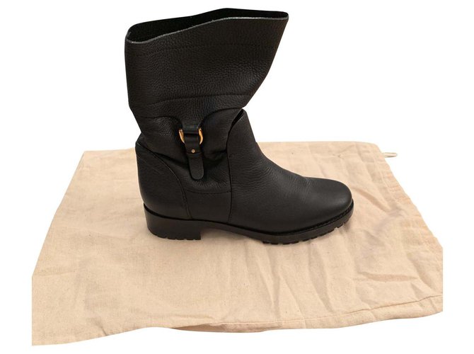 Bota motera negra con piel Sergio Rossi Negro Cuero ref.185363 - Joli Closet