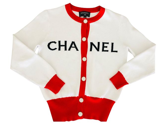 Chanel-Cardigan 2019, weiß und Rot