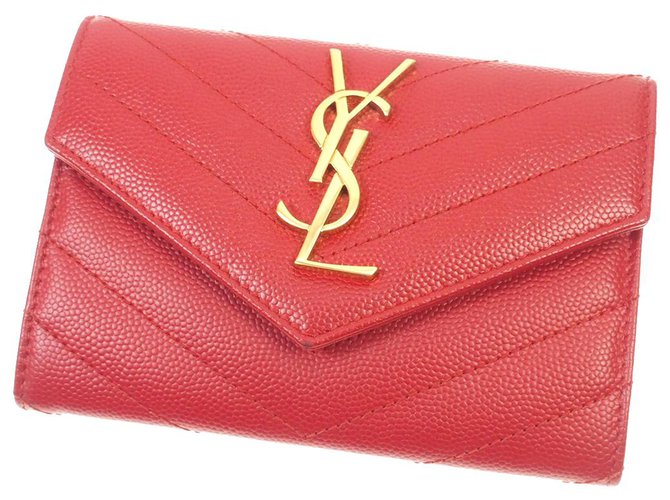 Autre Marque YSL Red Small Monogram Envelope Wallet Leather Pony-style calfskin  ref.185651