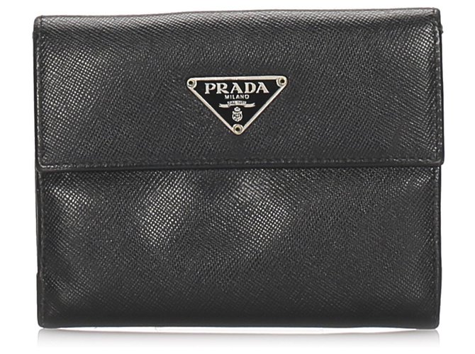 Prada Black Saffiano Leather Bi-fold Wallet Pony-style calfskin  ref.185659