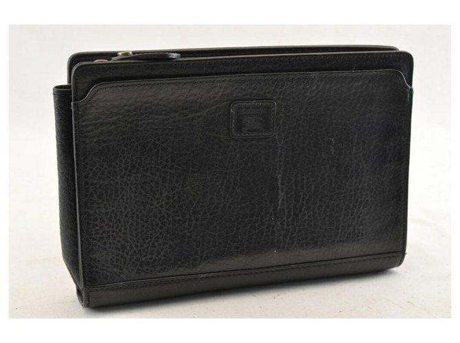 Burberry Check Pouch Black Leather  ref.185843