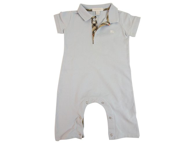 Burberry light blue polo overall check collar for infant 12 months or 80cm tall Cotton Elastane  ref.185866