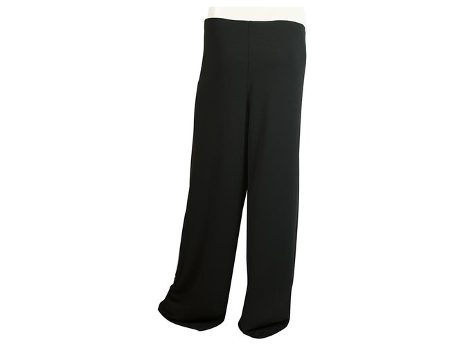 La PERLA Black Elastic waist Pants Classic Trousers Wide leg - sz 48 Polyester  ref.185873