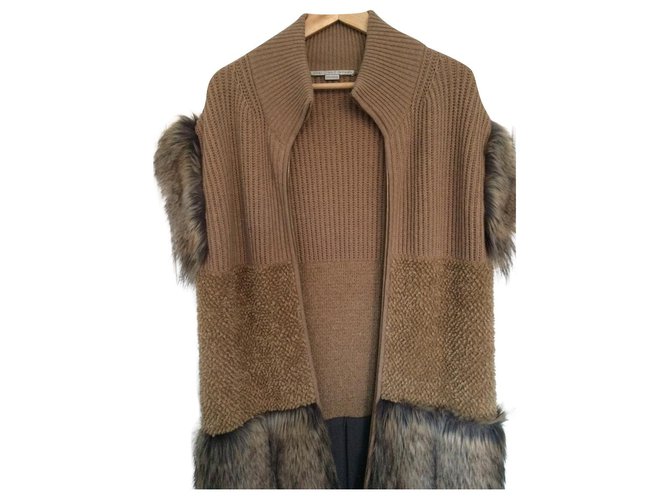 Stella Mc Cartney Fur Free Fur knitted vest in beige wool Synthetic  ref.185918